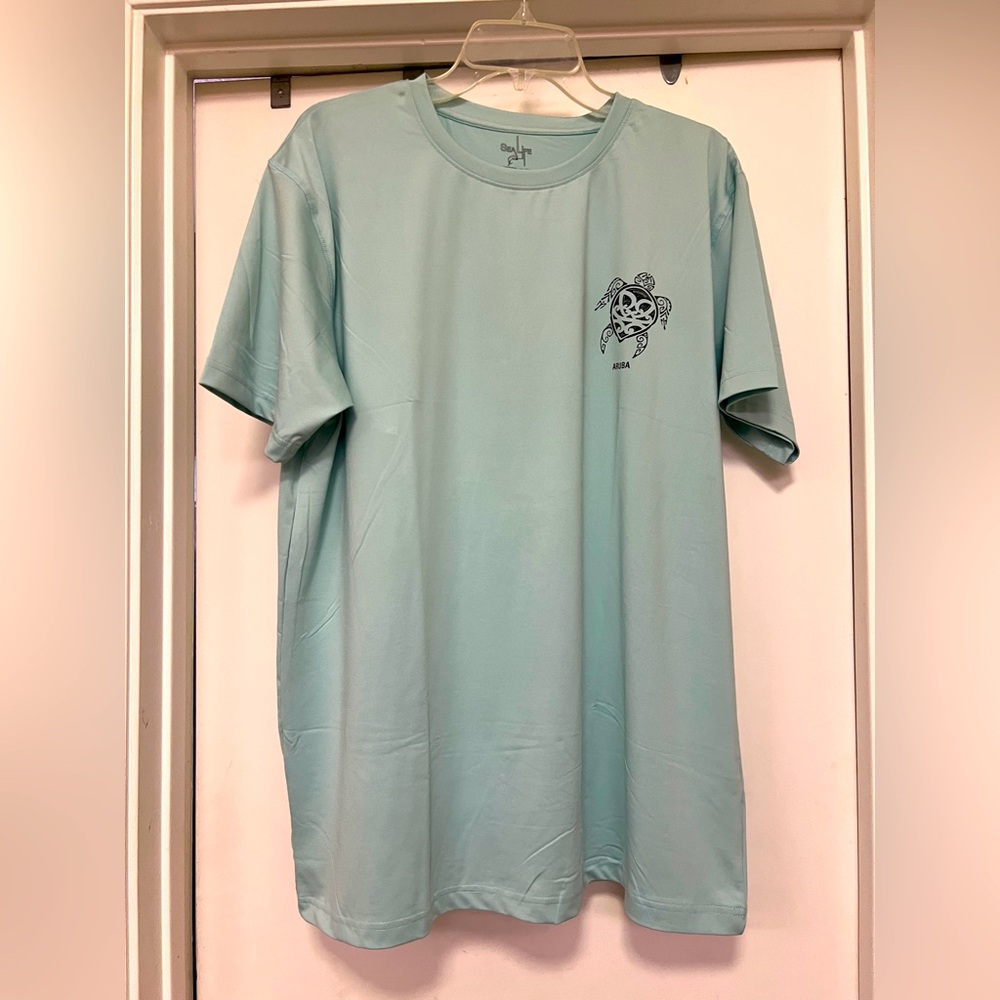 Sea Life Performance Aruba turtle shortsleeve tshirt - size XL - turquoise/black